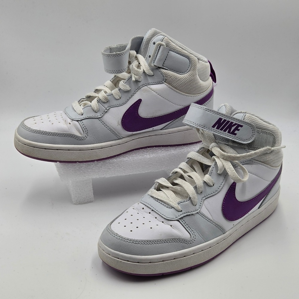 Nike Court Borough Mid 2 Shoes Boys 6Y White Grey Purple GS CD7782-009